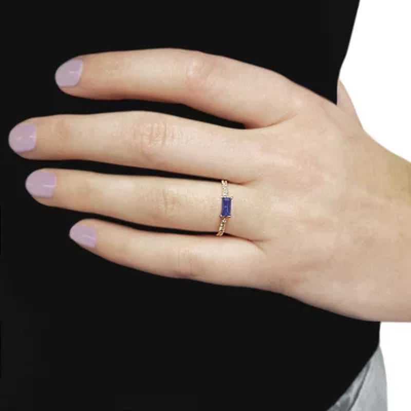 Lab Blue Sapphire and 0.10 CT. T.W. Diamond Ring in 14K Gold