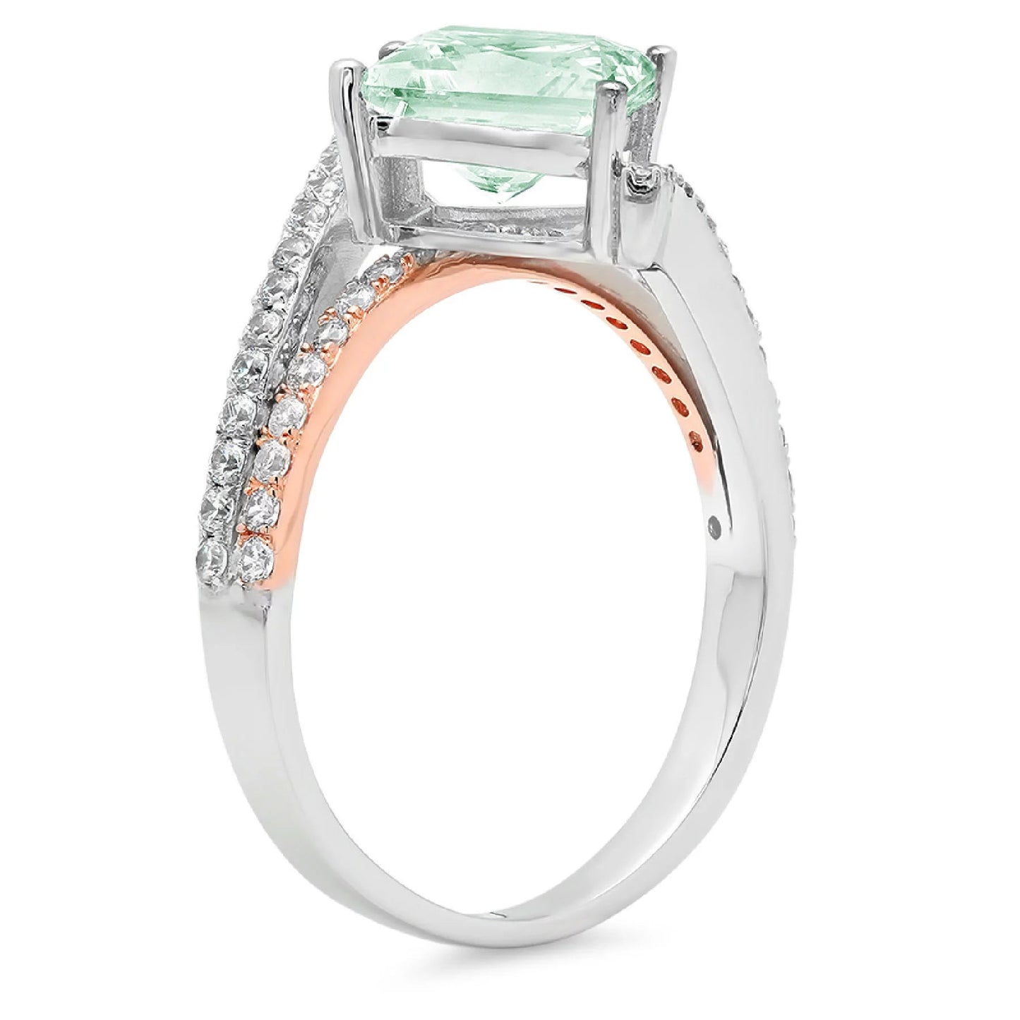 2.49Ct Princess Cut Green Simulated Diamond 14K White Rose Gold Anniversary Engagement Ring Size 6.5