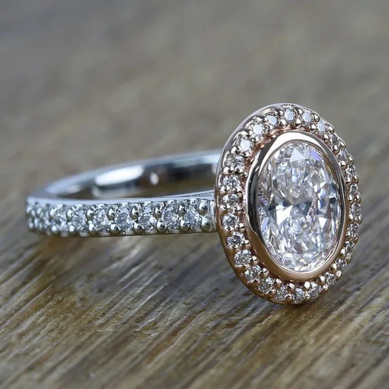 Fashion Jewelry Fashion Jewelry Gold-plated Ellipse White Sapphire Zircon AAA Wedding Ring Size 6-10