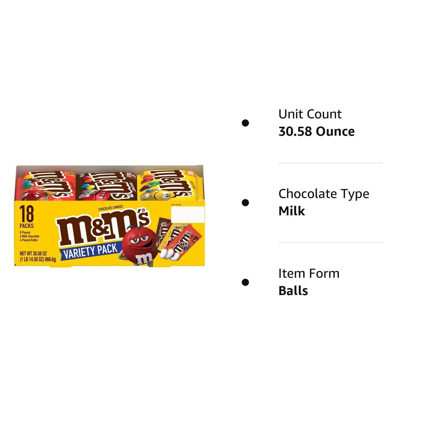 Peanut, Peanut Butter & Milk Chocolate Variety Pack Full Size Milk Chocolate Candy Assortment, 30.58 Oz 18 Ct