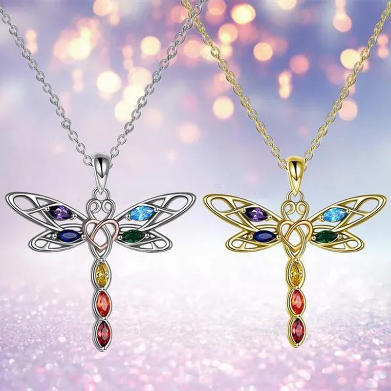 Delicate Colorful Zircon Dragonfly Necklace Insect Dragonfly Wings Pendant Engagement Necklaces for Women Insect Jewelry Creative Dragonfly Accessories Birthday Party Anniversary Gift