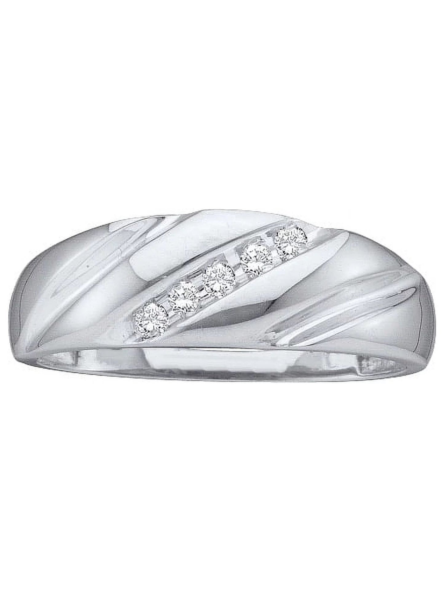 10Kt White Gold Mens round Diamond Wedding Band Ring 1/10 Cttw
