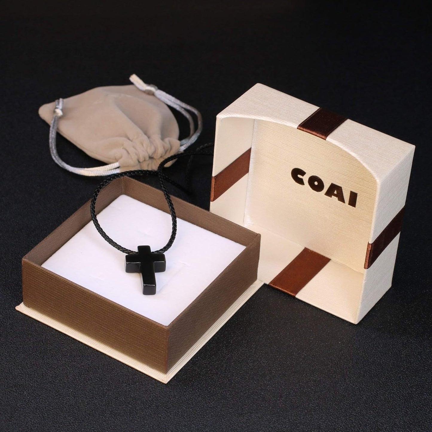 Religious Jewelry Obsidian Stone Cross Pendant Necklace