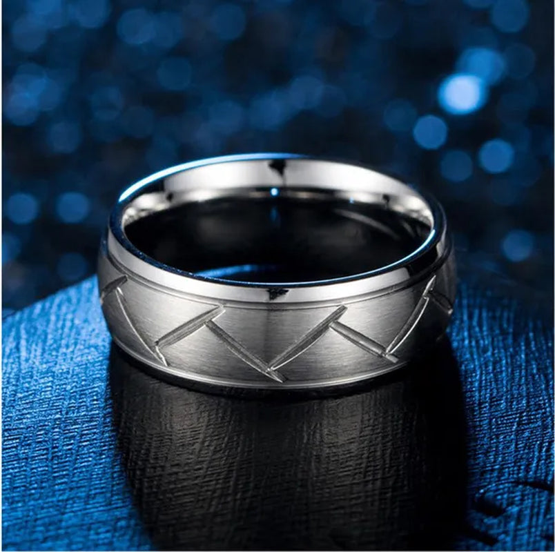 Fashion Creative Black Silver Groove Cut Ring Diagonal Arc Solid Color Ring Engagement Ring Anniversary Gift