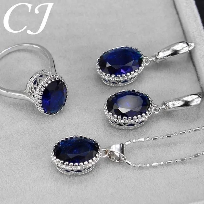 CANDICE Romantic Round Shaped Purple Crystal Sterling Silver Plated Jewelry Set For Party Necklace Earrings Ring Sets(US 6-9)