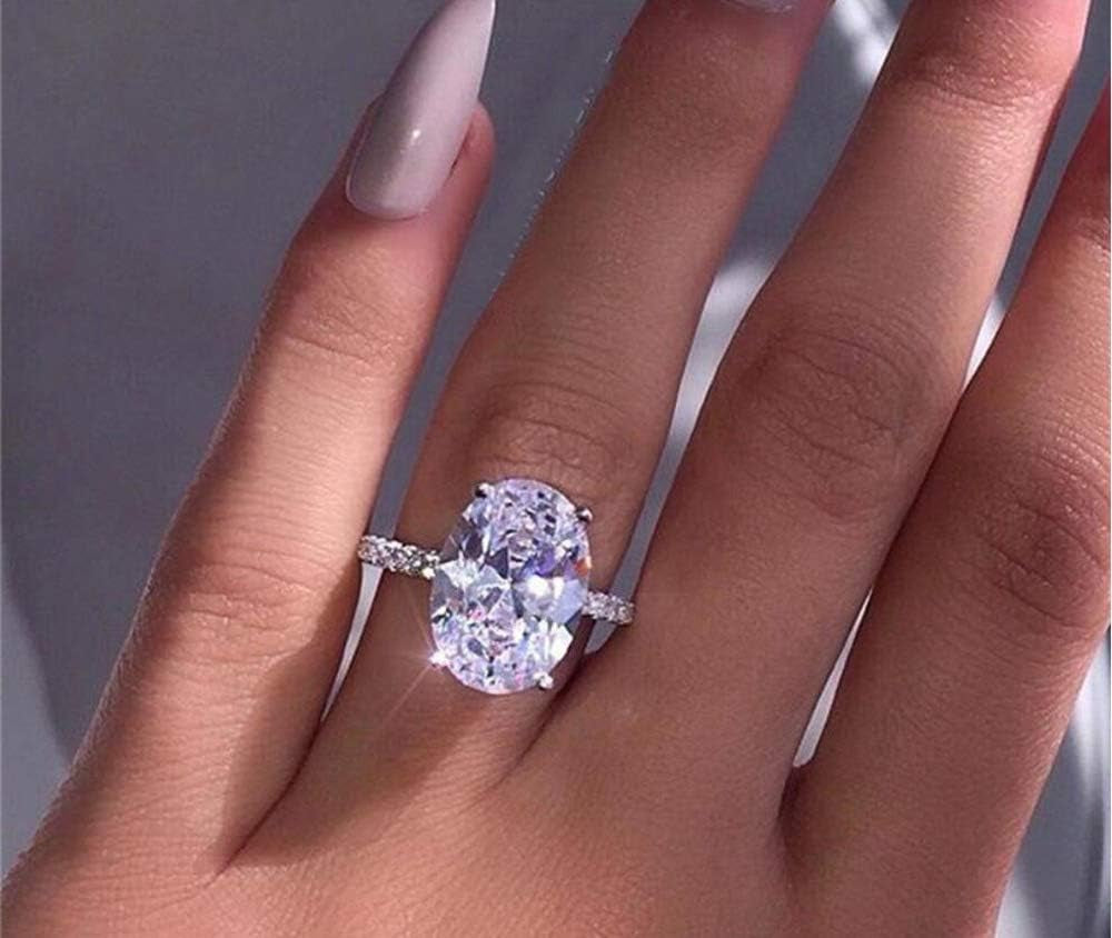 925 Silver Elliptical Perfect Cutting 3Ct CZ Engagement Rings for Women Cubic Zirconia Promise Halo Engagement Ring Solitaire Engagement Ring Size 6-10