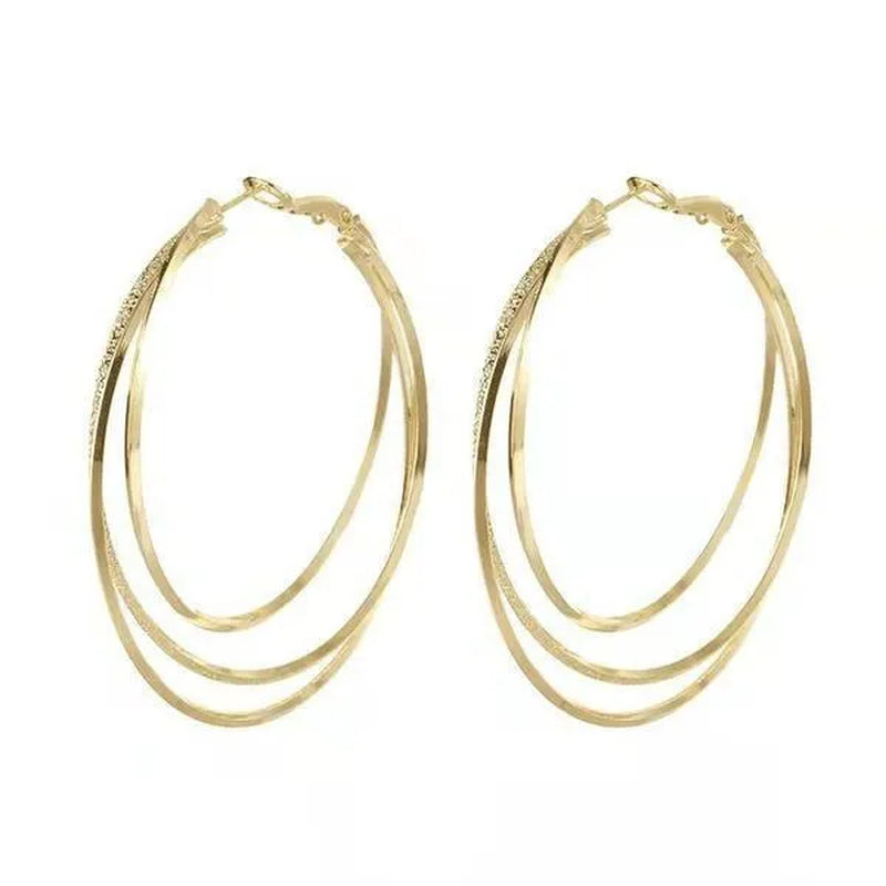 Exquisite Silver Plated Gold Color Three-Layer Circle Exaggerated Simple Earrings Romantic Valentine'S Day Gift Engagement Earrings Wedding Earrings Anniversary Hoop Earrings Women'S European and American Fashion Female Jewelry
