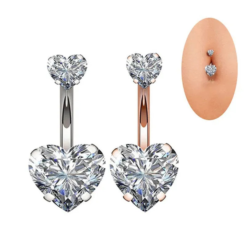 Trendy 925 Sterling Silver Heart Diamond Drop Belly Button Rings Women Belly Body Piercing Button Navel Ring Jewerly