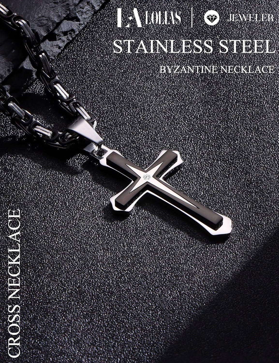 Black 14K Gold Plated 𝐂𝐫𝐨𝐬𝐬 𝐍𝐞𝐜𝐤𝐥𝐚𝐜𝐞 for Men Stainless Steel 𝐁𝐲𝐳𝐚𝐧𝐭𝐢𝐧𝐞 Chain with Cross Pendant Necklace 𝐌𝐞𝐧𝐬 𝐆𝐢𝐟𝐭 22-30Inch