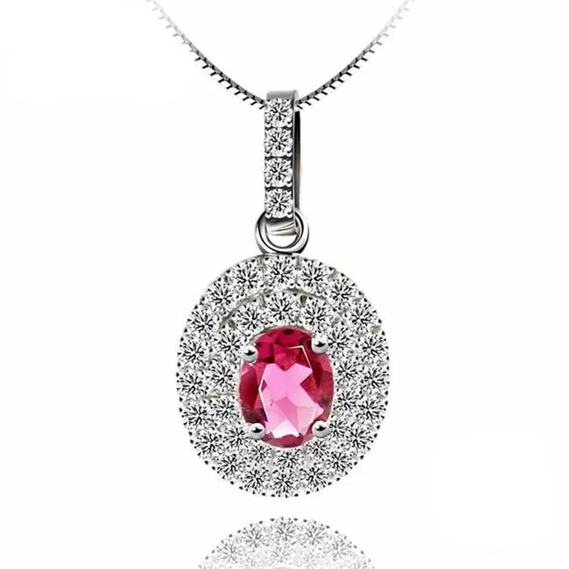 Majesty Diamonds MDS170143 0.37 CTW Oval Red Tourmaline Double Halo Solitaire with Accents Pendant Necklace in .925 Sterling Silver