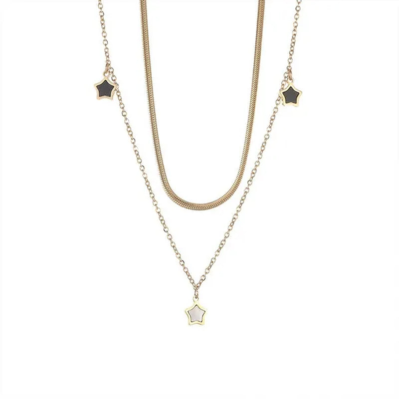 Double Layer Enamel Star Pendant Necklace for Women Bracelet 2021 Trendy Party Fashion Jewelry