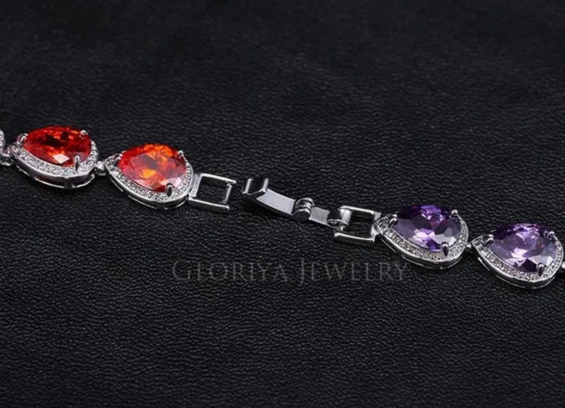 Gloriya Fashion Brand Dazzling Wedding Jewelry For Luxury Pear Cut CZ Zirconia Setting White Gold Plated Woman Party Bracelets Bangles(Size :18 cm + 3 cm)