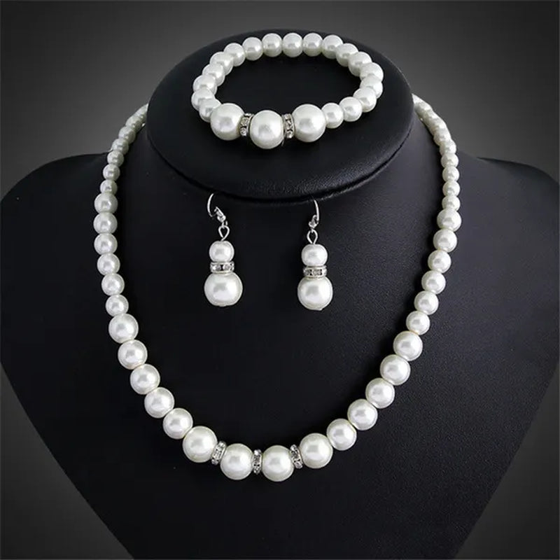 Wedding Jewelry Set Bride Bridesmaid Elegant Princess Crystal Necklace Earrings Bracelet Pearl Jewelry Set For Women Girl - WORLD TIME VISITS
