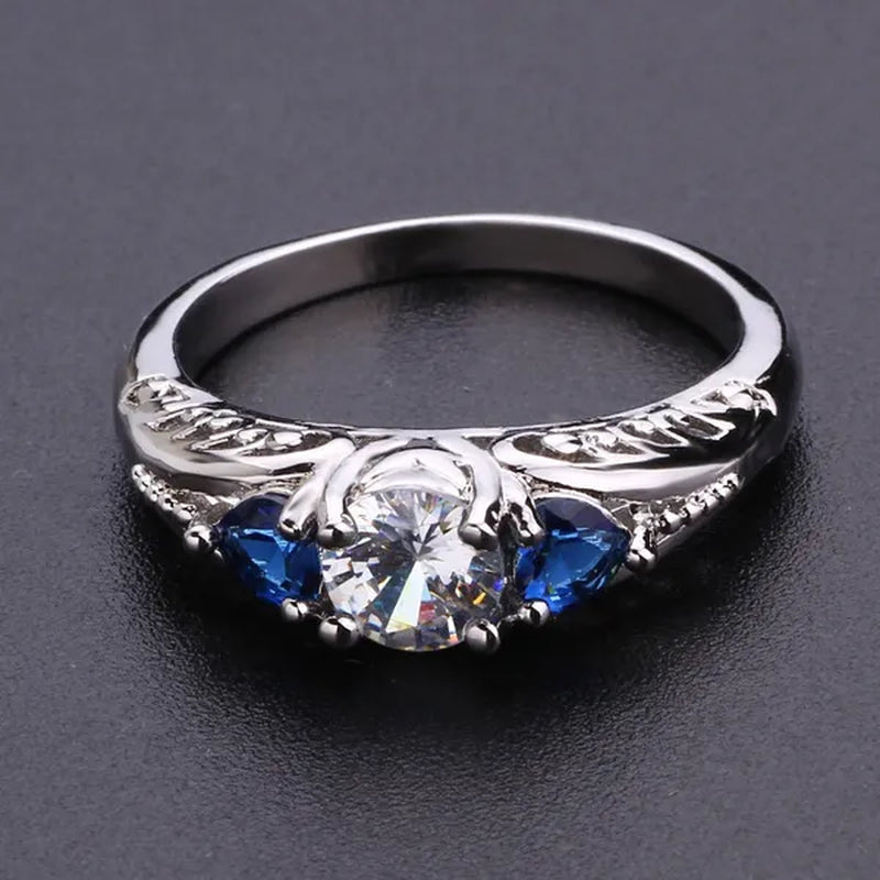 Retro Women'S Ring Princess Cut Diamond Sapphire Antique Proposal Gift Rings Bridal Wedding Band Anniversary Christmas Party Jewelry (Size: 5-11)