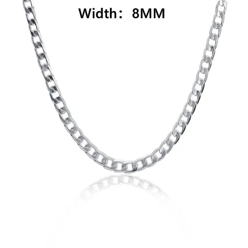 925 Sterling Silver Jewelry Set Flat Sideways Necklace Bracelet Chain for Men and Women-Fashion Wedding Engagement Jewelry-Genuine Sterling Silver
