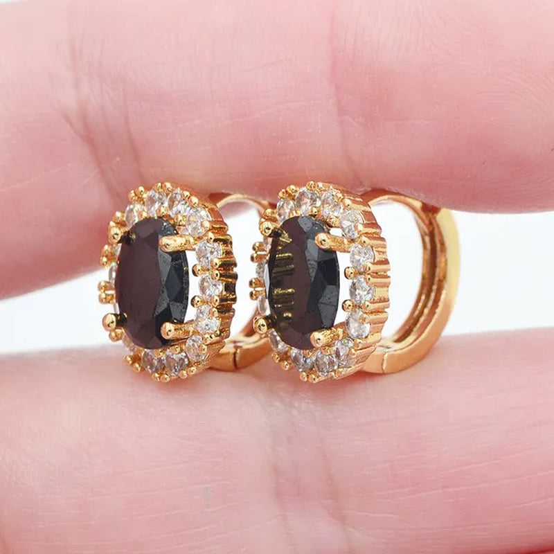 Women Classic Oval Black Cubic Zirconia CZ Hoop Huggie Earrings Jewelry - WORLD TIME VISITS