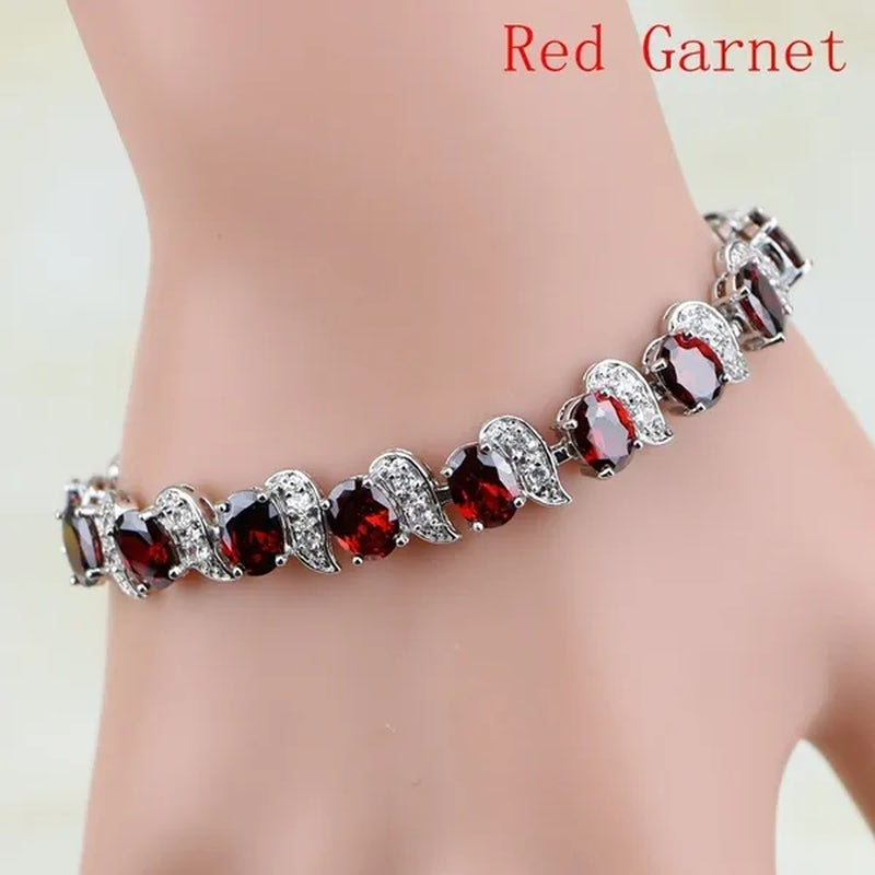 Red Ruby White Topaz 925 Sterling Silver Jewelry Charm Bracelet Christmas Gifts for Women