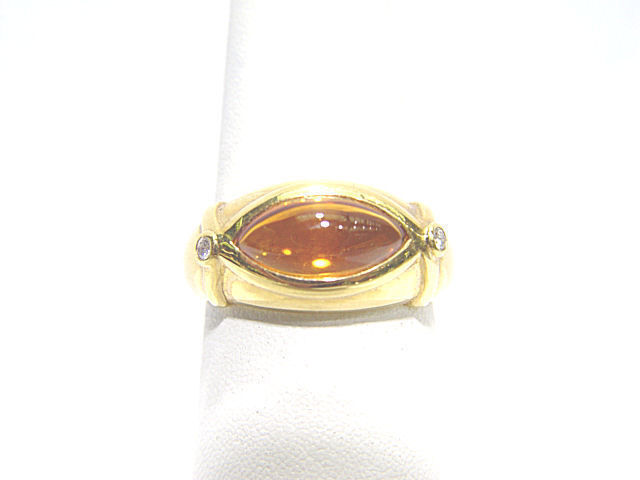CITRINE TAPERED OVAL SHAPE CABOCHON DIAMOND ROUND BRILLIANT SHAPE