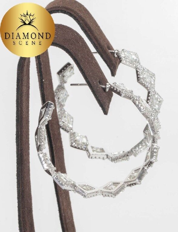 Unique Asscher Cut Diamond Hoop Earrings
