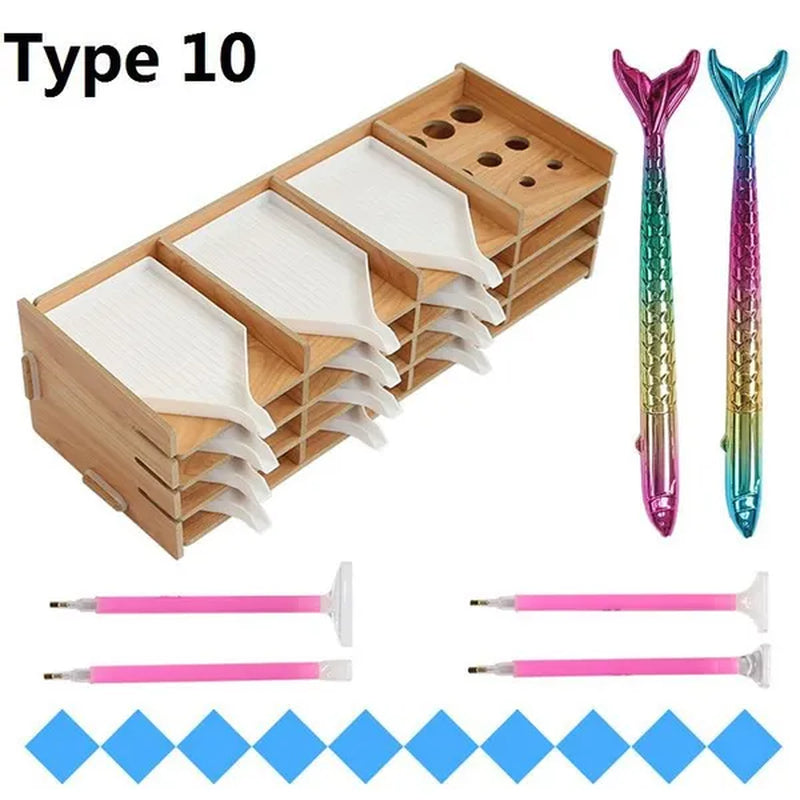 Diamond Painting Tool Tray Point Drill Pen Wood Organizer Holder Detachable Diamond Embroidery Accessories