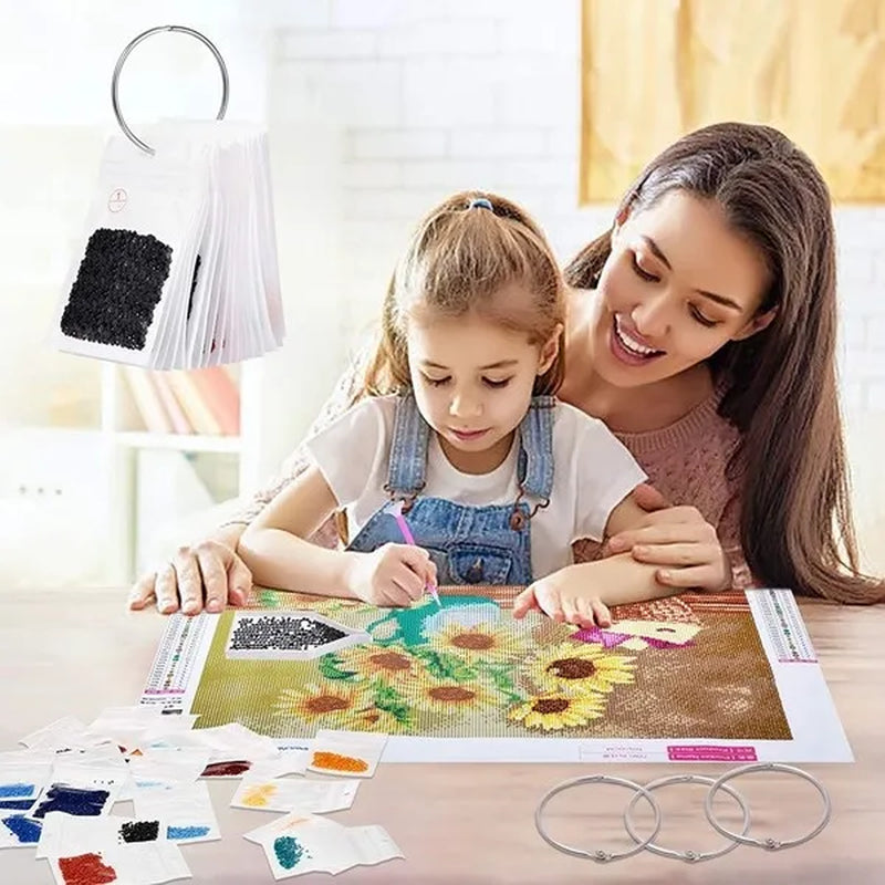 50 PCS Diamond Painting Storage Containers Self-Seal Bags with Loose Leaf Binder Rings Diamond Tray Number Sticker Lable Sheets