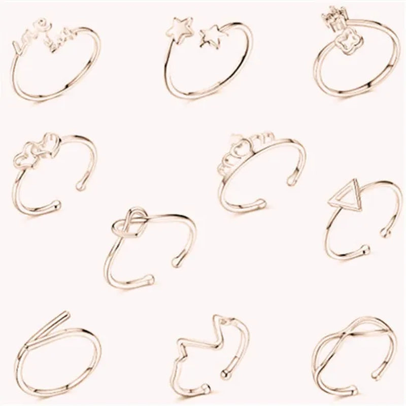 WISH 925 Sterling Silver New Foreign Trade Personality Charm Rose Gold Simple Women's Open Ring 10PCS/SET