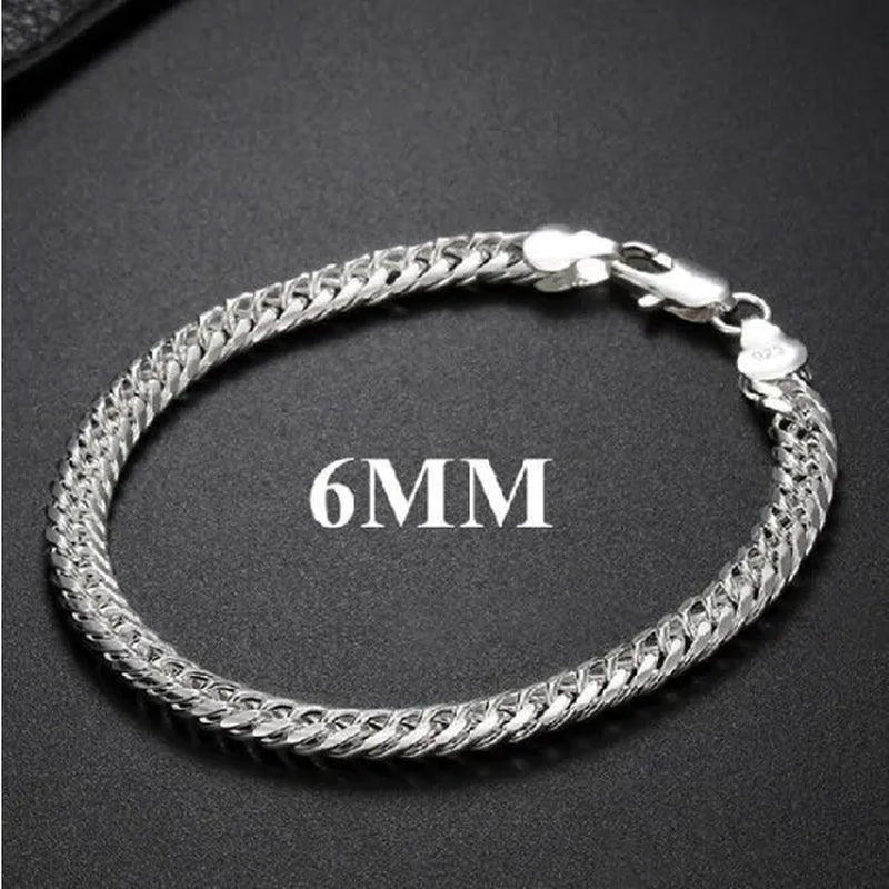 925 Sterling Silver 6MM/10MM Thick Tight Filled Heavy 925 Solid Silver Double Cuban Link Chain Necklace&Bracelet Fashion Jewelry Set(20/22/24 inches)for Women and Men
