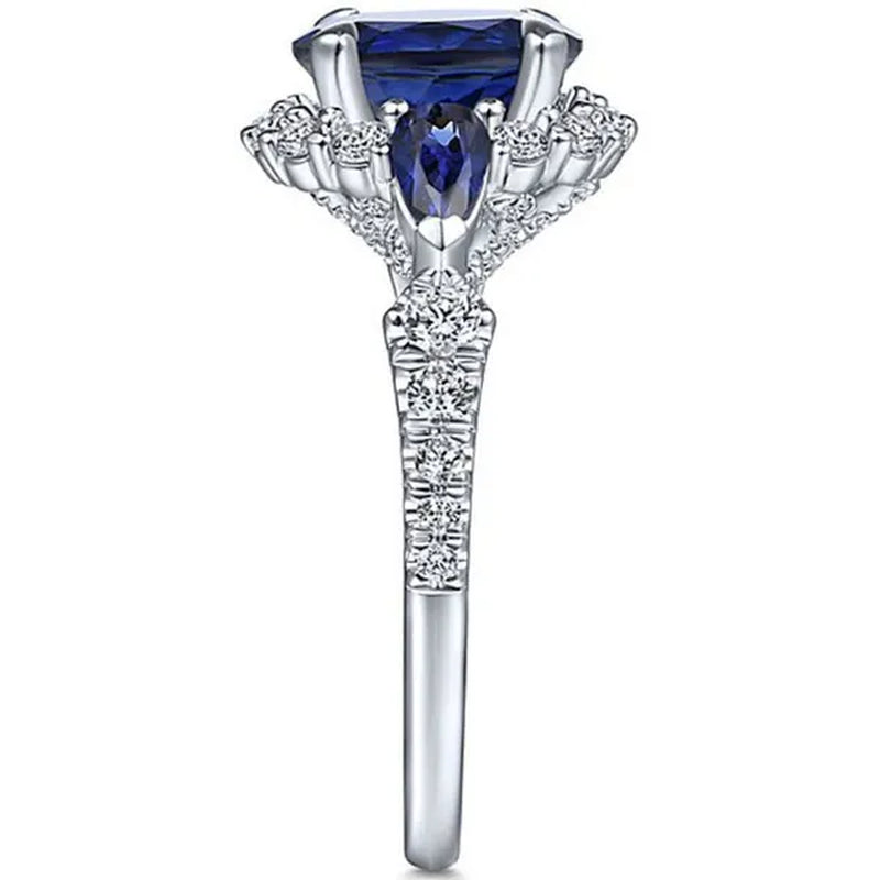Fashionable and Exquisite 925 Standard Sterling Silver Blue Diamond Wedding Princess Ring Love Diamond Rng Size 5-11