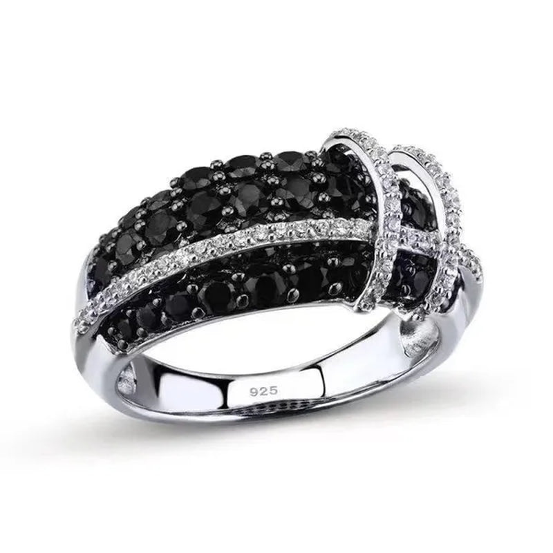 Fashion Women Creative Cross Cross Zircon Ring Black and White Bicolor Zircon Ring Engagement Rings for Women Princess Jewelry Lovely Girl Birthday Party Anniversary Gift Size: 5-11