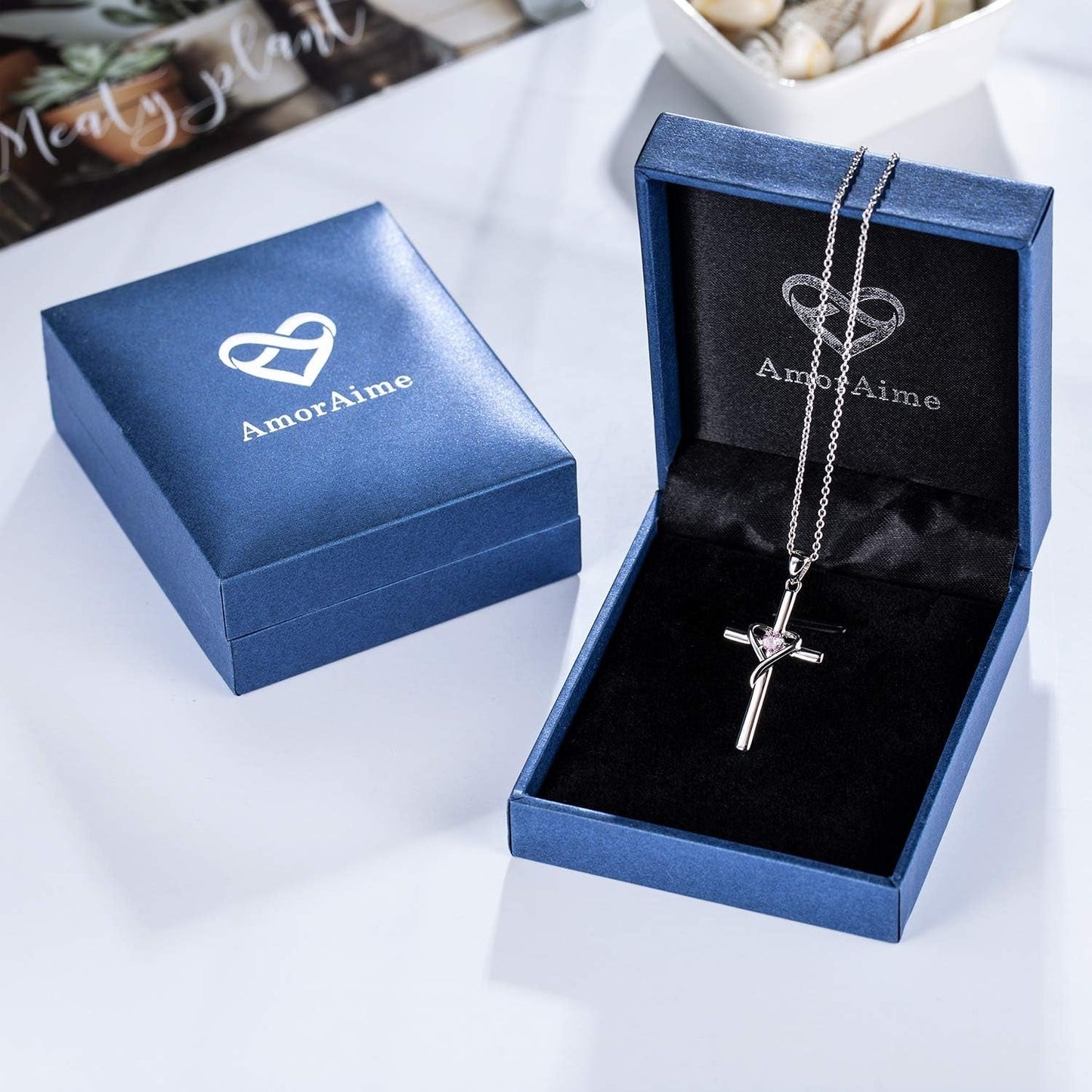 925 Sterling Silver Cross Necklace for Women Men 5A CZ Birthstone Necklaces 14K Gold Plated or Rose Gold Necklace for Easter or Holiday