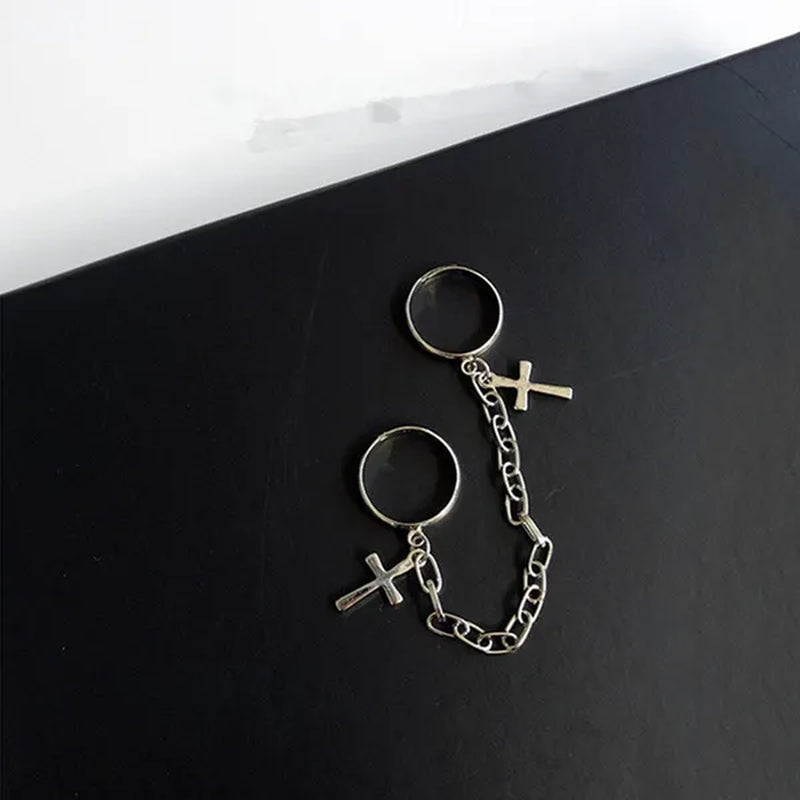 New Fashion Silver Color Hip-Hop Cross Ring Hand Finger Chain Adjustable Rings for Women Men Punk Jewelry Gifts