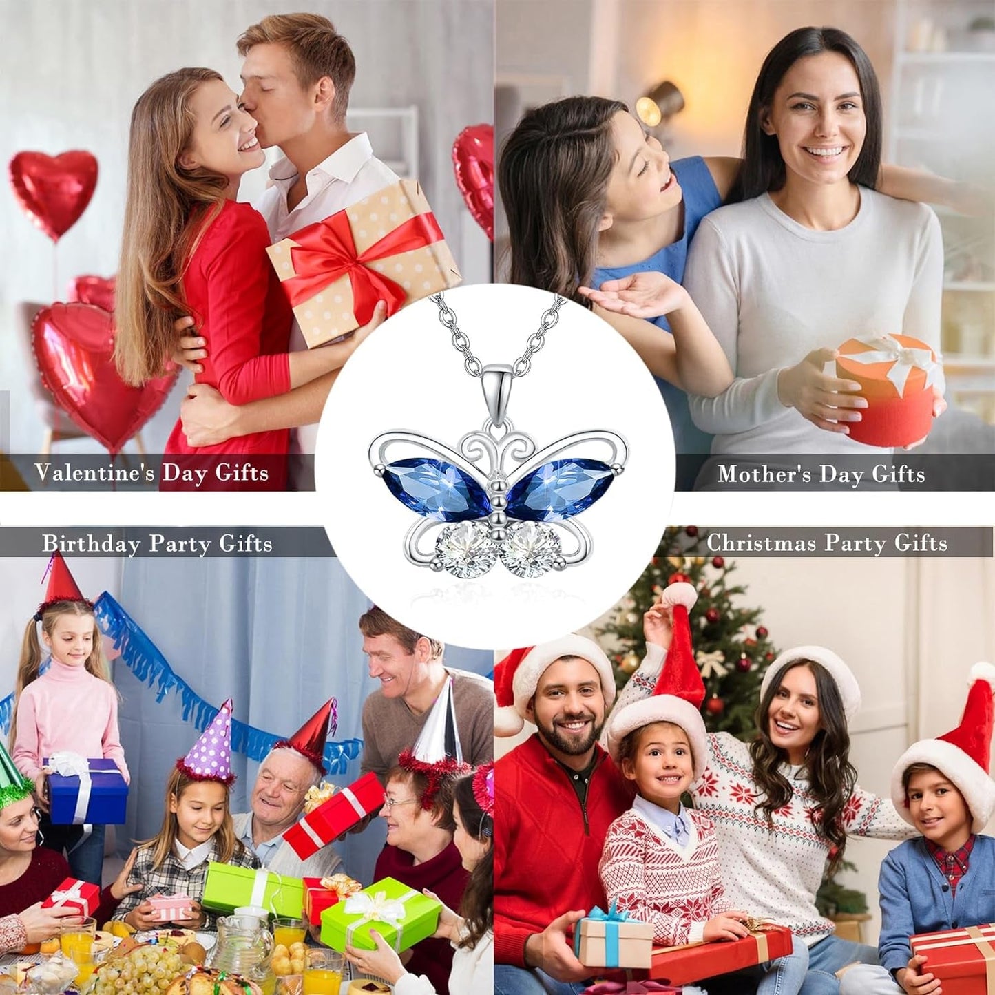 12 Birthstone Butterfly Pendant Necklace for Women Girls 925 Sterling Silver Cubic Zirconia Butterfly Jewelry Christmas Wedding Birthday Gifts for Mom Wife Daughter