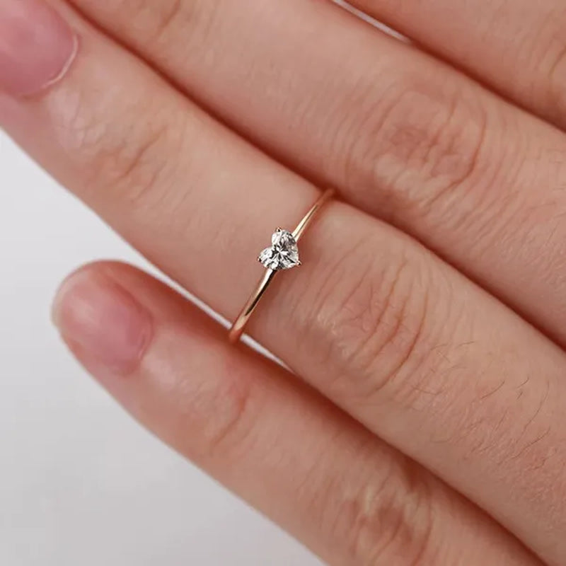 Rings for Women Little Heart Shaped Gold Color Wedding Engagement Dainty Ring Jewellry Zircon Romantic Fashion Jewelry - WORLD TIME VISITS