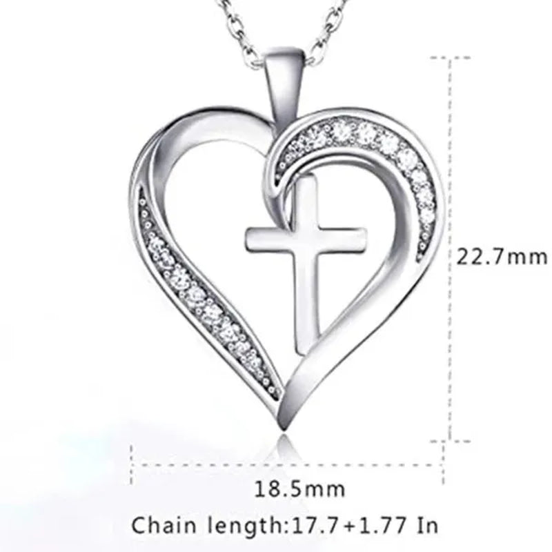 New Fashion 925 Sterling Silver Diamond Cross Heart Necklace for Women Romantic Wedding Accessories