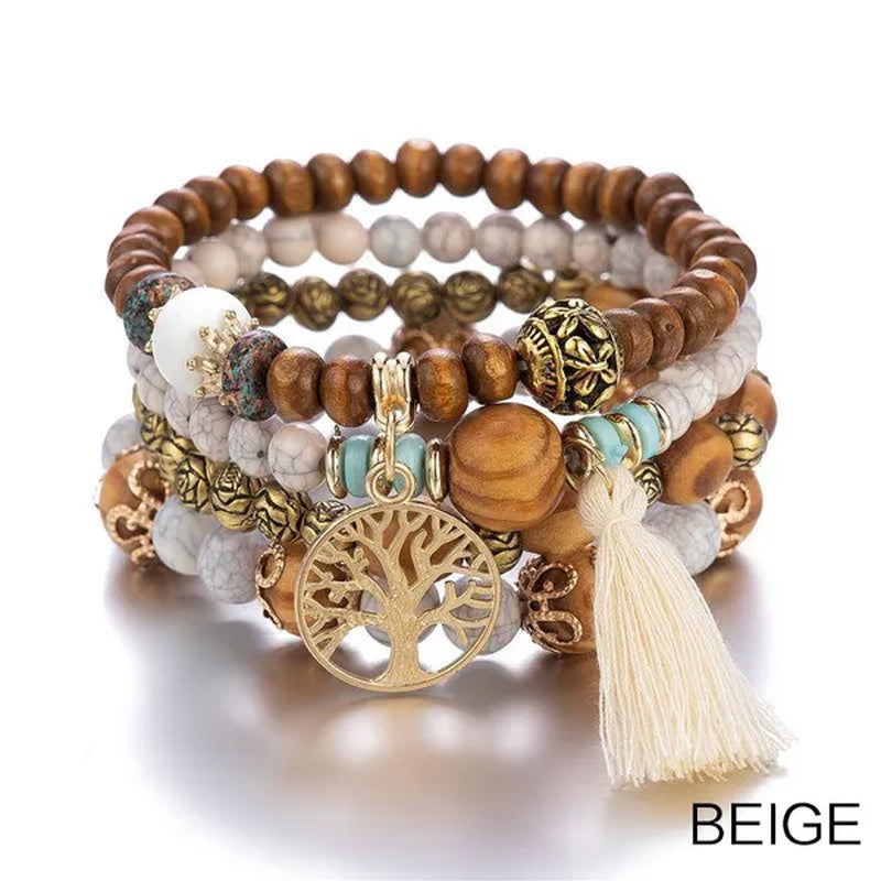 1PACK/2PACKS Beaded Bracelets Bohemian Bracelets Multi-Layered Wooden Beads Charm Bracelets Men'S and Women'S Fashion Beaded Bracelets - WORLD TIME VISITS
