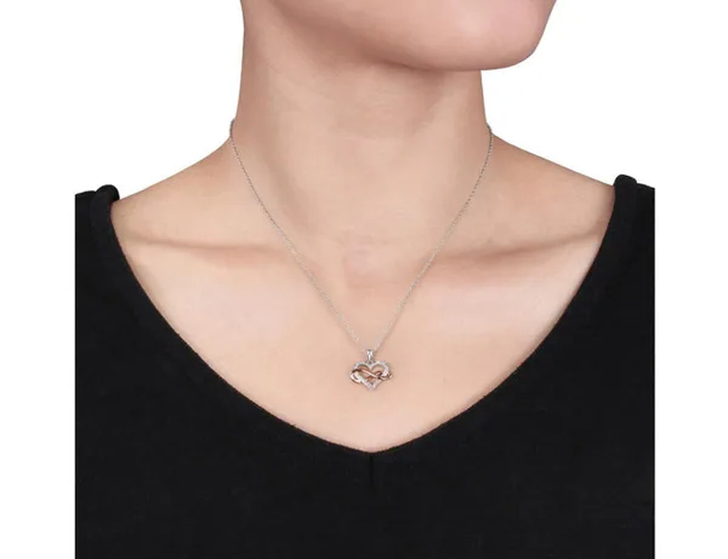 1/10 Carat (Ctw I2-I3) Diamond Heart Infinity Pendant Necklace in Rose Plated Sterling Silver with Chain