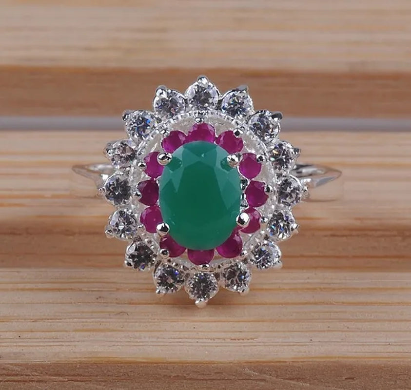 Fashion round cut emerald ruby gemstones 925 sterling silver ring U Pick M201