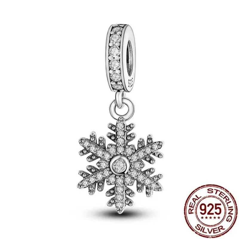 Simple 925 Sterling Silver Full White CZ Snowflake Pendant Charm Fit Women Bracelet & Necklace DIY Jewelry for Christmas Beads Gift