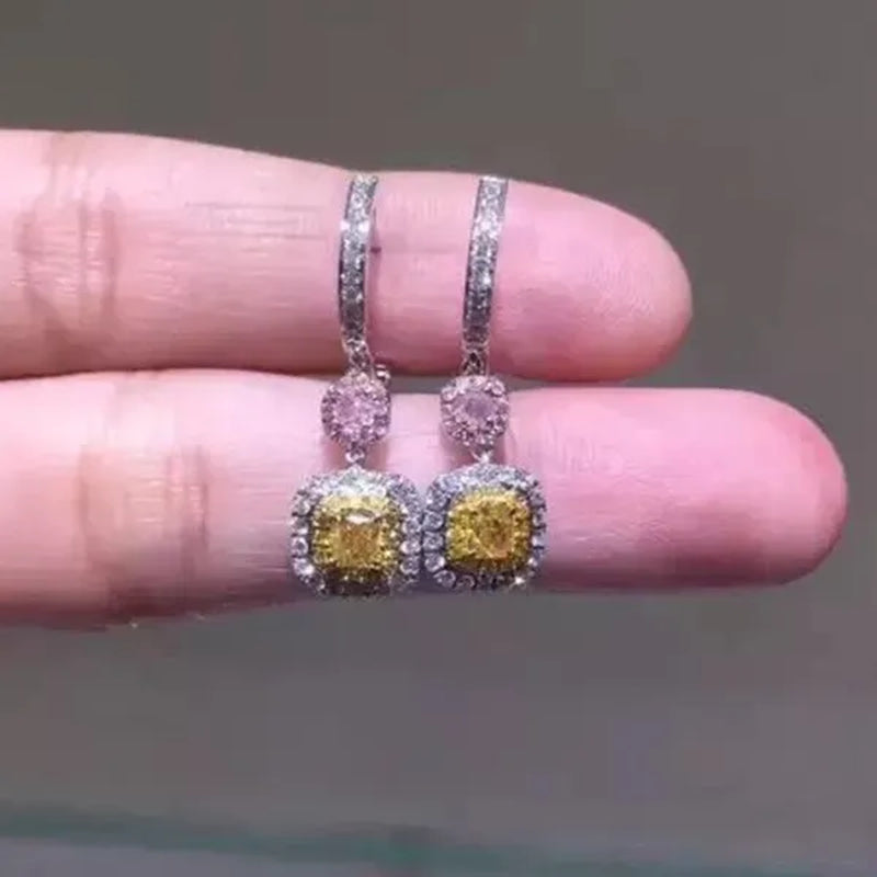Charming Cushion Cut Citrine Lab Diamond Drop Earrings Party Bridal Engagement Silver Plated Earrings Jewelry for Women