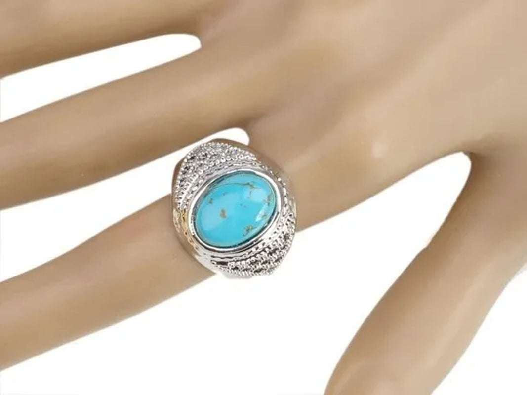 10pc Wholesale Lots Natural Green Turquoise Stone Silver P Ring Jewelry FREE