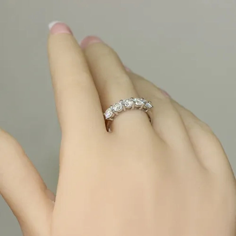Queen Brilliance 1.5 Ct Engagement Wedding Band Half Eternity Moissainite CZ Diamond 925 Sterling Silver Ring