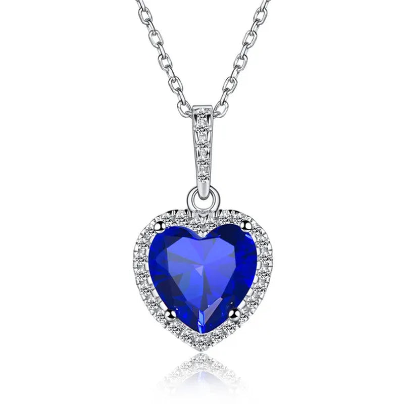Women's Birthstone Necklace Ruby/Sapphire/ Amethyst Jewelry 925 Sterling Silver Chain Love Heart Pendant Crystal 12 Month Birth Stones Pendant for Women Girls, 誕生石,pierre de naissance,Valentines gift