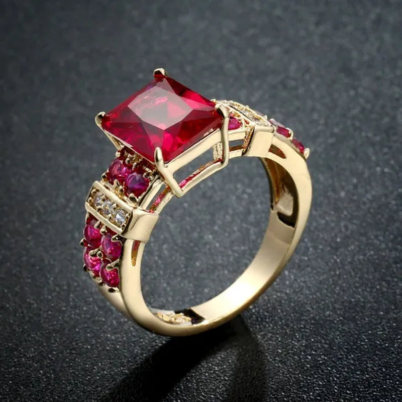New Fashion Elegant Jewelry Ruby Gold-plated Yellow Womans Rings