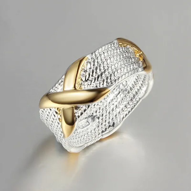 925 Sterling Silver 2-Tone Criss Cross Gold "X" Ring for Women Men Size 6 7 8 9
