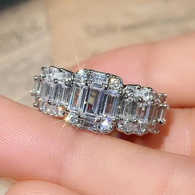 925 Sterling Silver Claw Setting Square Cut AAA Zircon and Diamond Rings for Women Engagement Party Fashion Accessories
