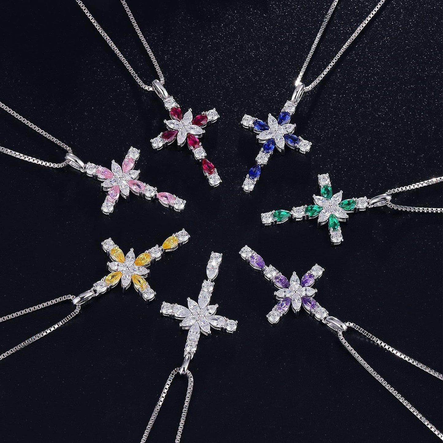 Star Cross Necklace for Women 925 Sterling Silver Infinity Cross Pendant with Birthstone Cubic Zirconia, Cross Jewelry Gift for Women Mom Girlfriend, with Gift Box