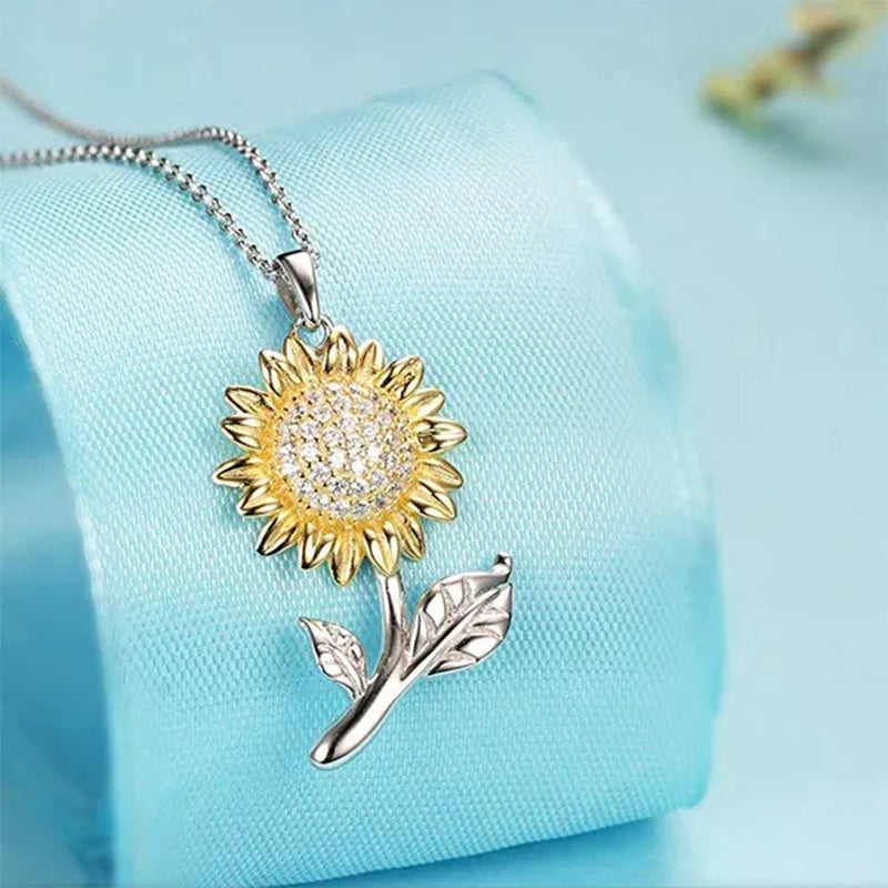 925 Silver Sunflower with CZ Warmth Positivity Pendant Necklace Jewelry for Women Girls