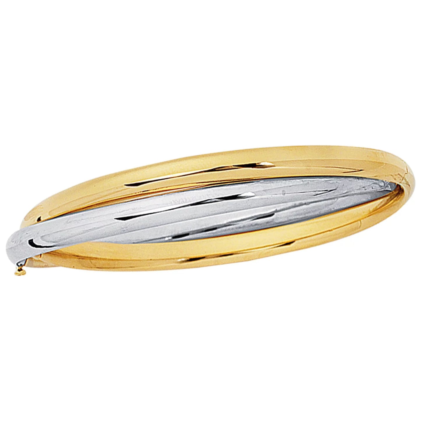 14K Two-Tone Yellow & White Gold Shiny Fancy Double Bangle 7" Bracelet with Clasp