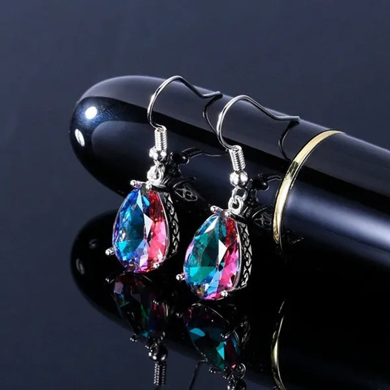 Fashion 925 Sterling Silver Mystic Rainbow Topaz Gemstone Hook Earrings Drop Earrings - WORLD TIME VISITS