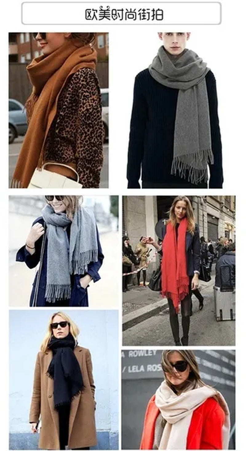 12 Colors Fashion Women Solid Color Simulated Cashmere Scarves with Tassel Lady Autumn Winter Keep Warm Thick Section Long Scarf Female Shawl Christmas Gifts
